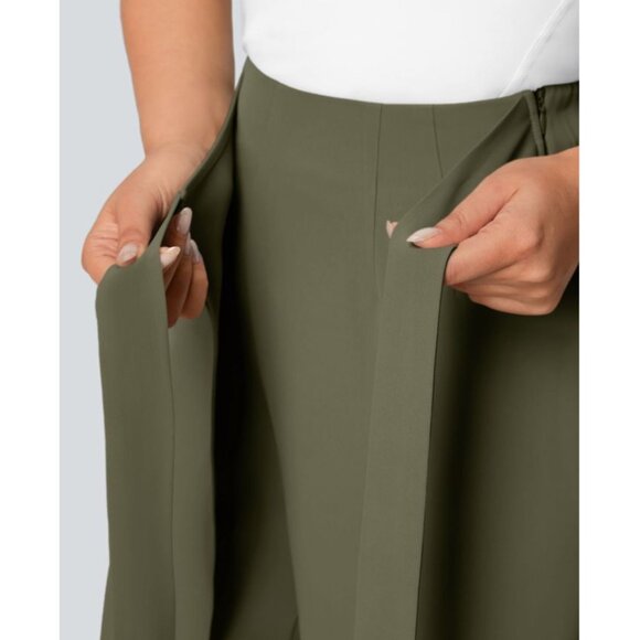 Halara High Waisted Tie Side Invisible Zipper Wide Leg Work Pants Sz Large Green - Picture 9 of 15